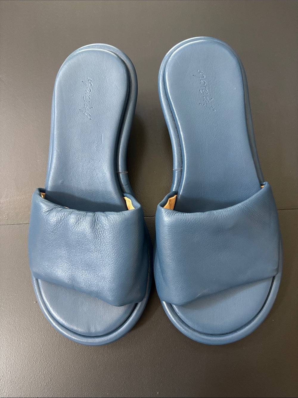 Marsell Luxurious Blue Padded Leather Kitten Heel Slide Sandals
